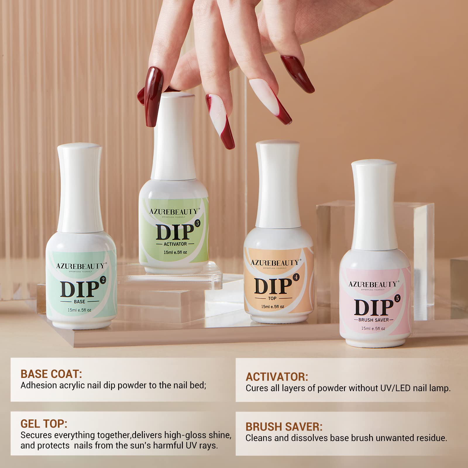 AZUREBEAUTY Kit polvo líquido: conjunto completo para uñas duraderas sin lámpara.