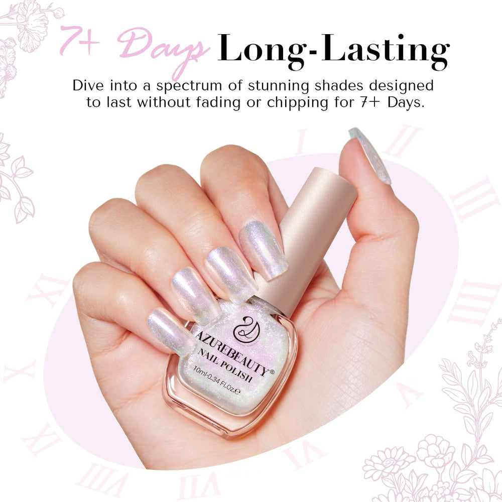 AzureBeauty low-odor formula close-up emphasizes nail-friendly care with vitamin E.