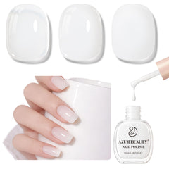 AZUREBEAUTY Milky White bottle closeup with quick-dry formula for at-home manicures
