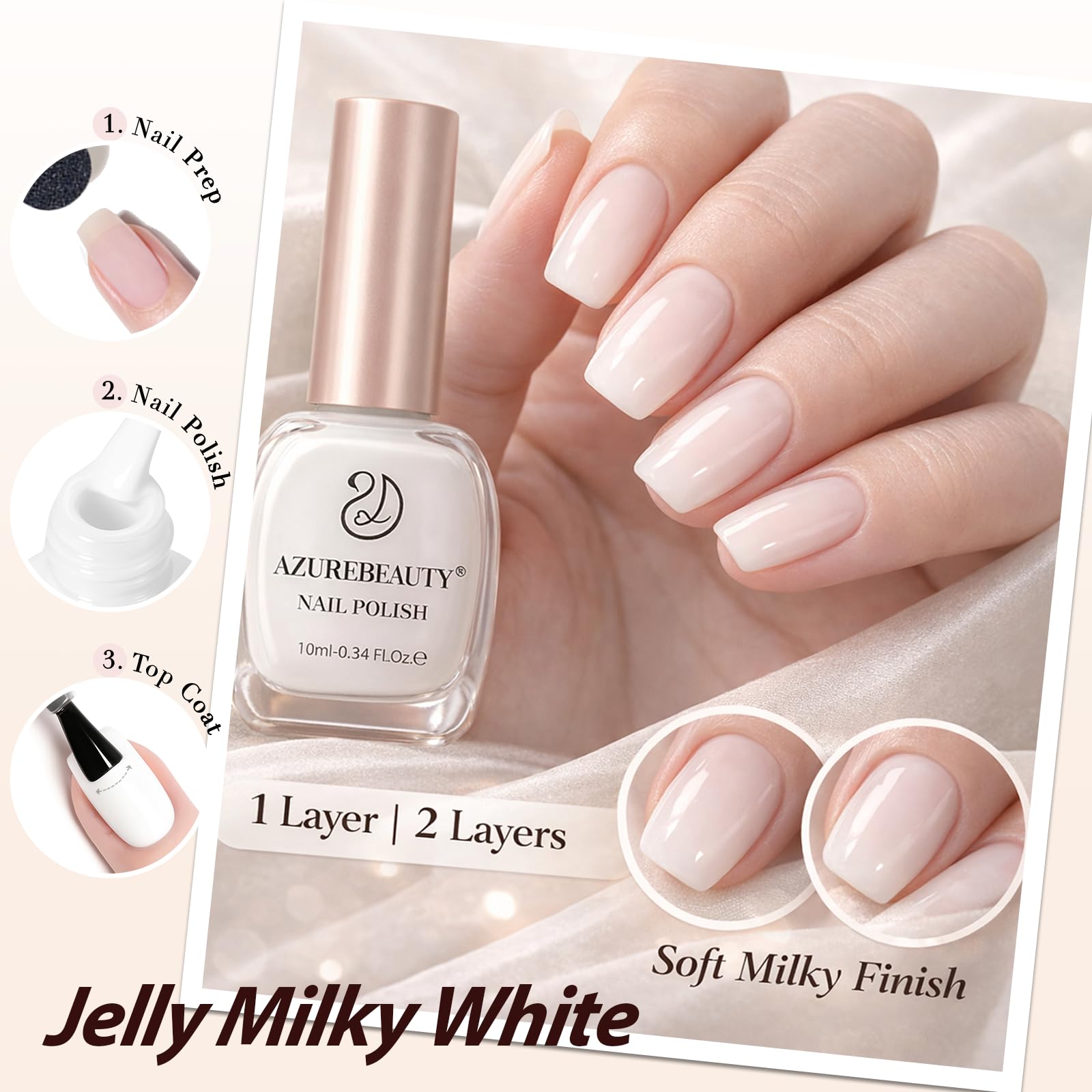 AZUREBEAUTY Milky White brush stroke showing smooth application for translucent finish