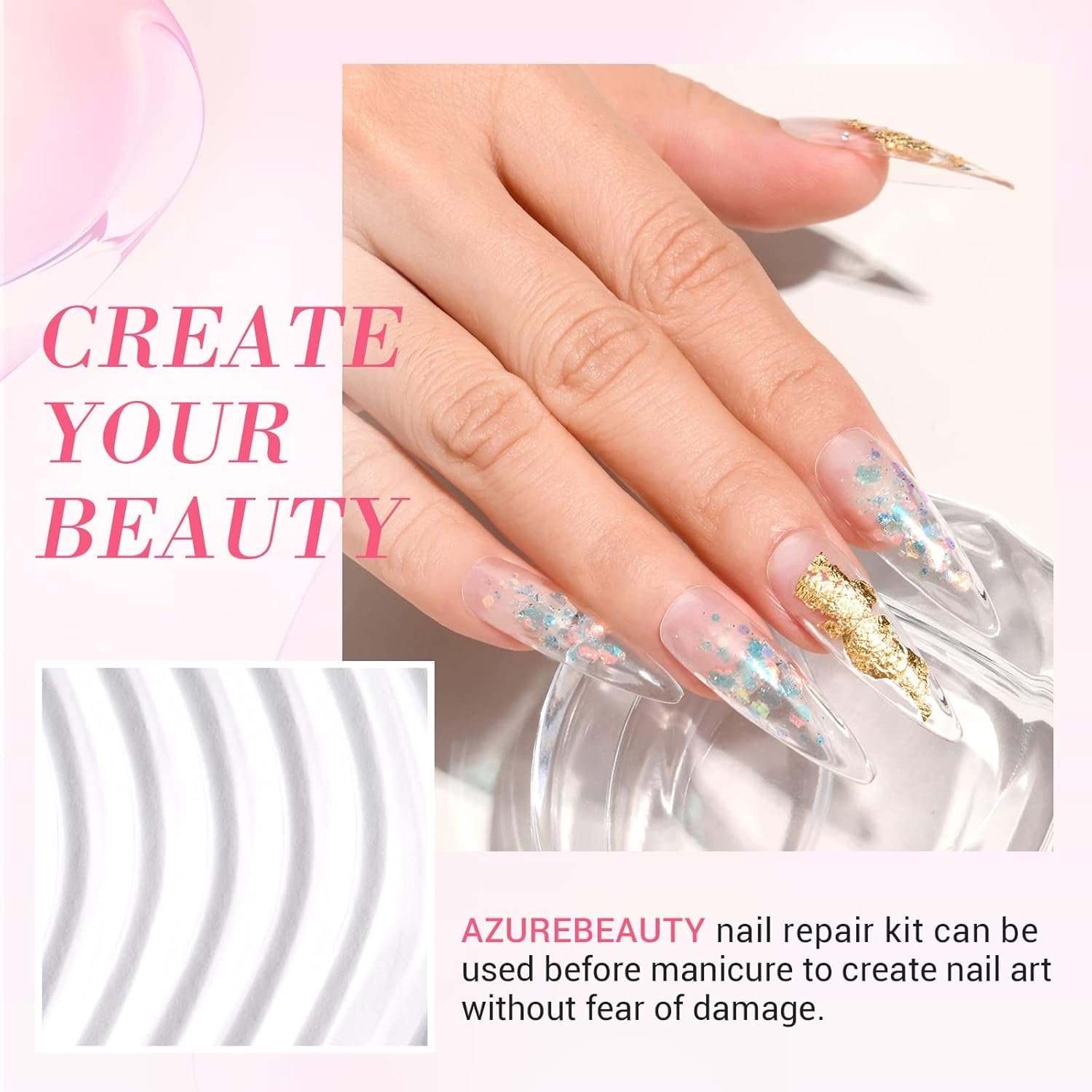 AZUREBEAUTY polvo de inmersión transparente 28 g para flexibilidad.