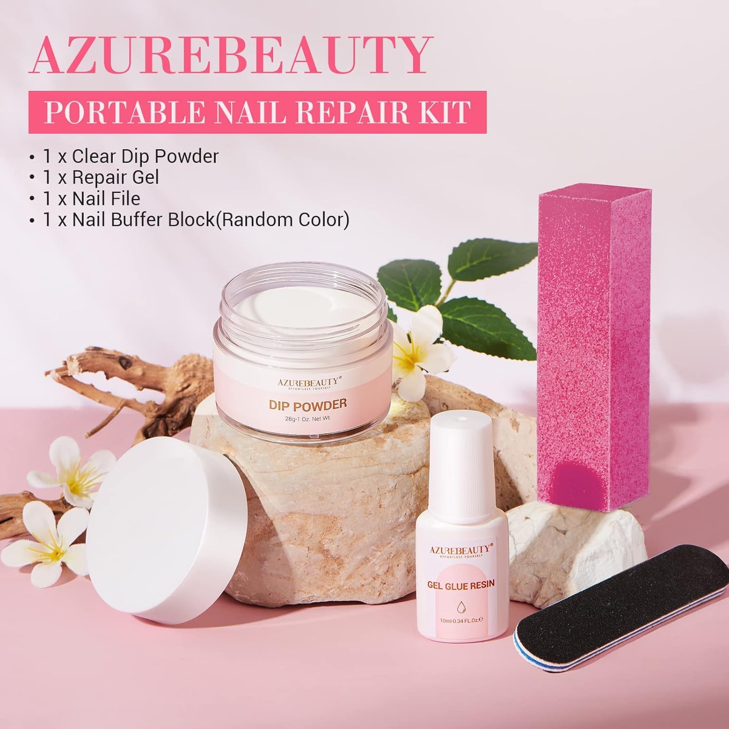 AZUREBEAUTY uñas brillantes y naturales tras la reparación con polvo.
