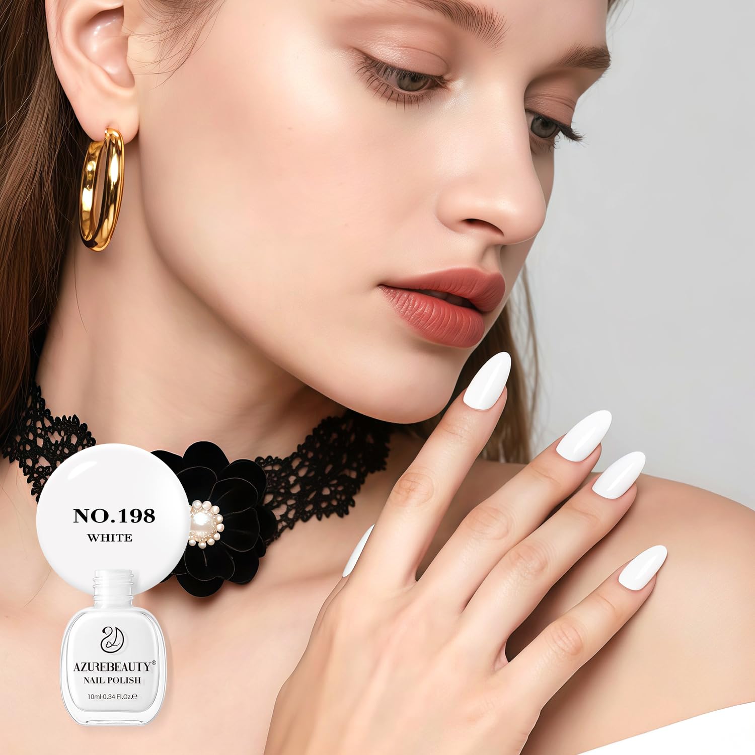 AzureBeauty polish close-up highlighting high-pigment white color and pearl gloss finish