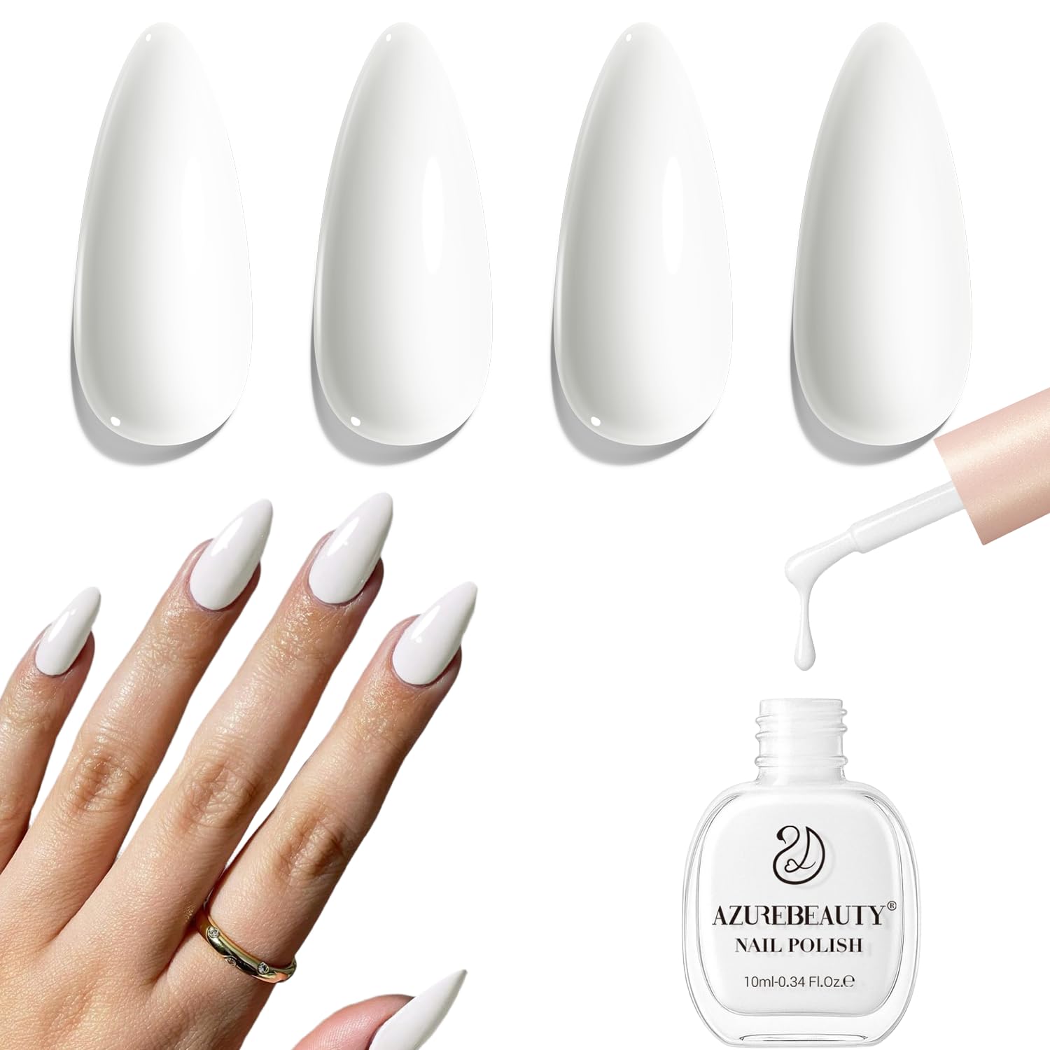 AzureBeauty warm white nail polish bottle with quick-dry formula for at-home manicures