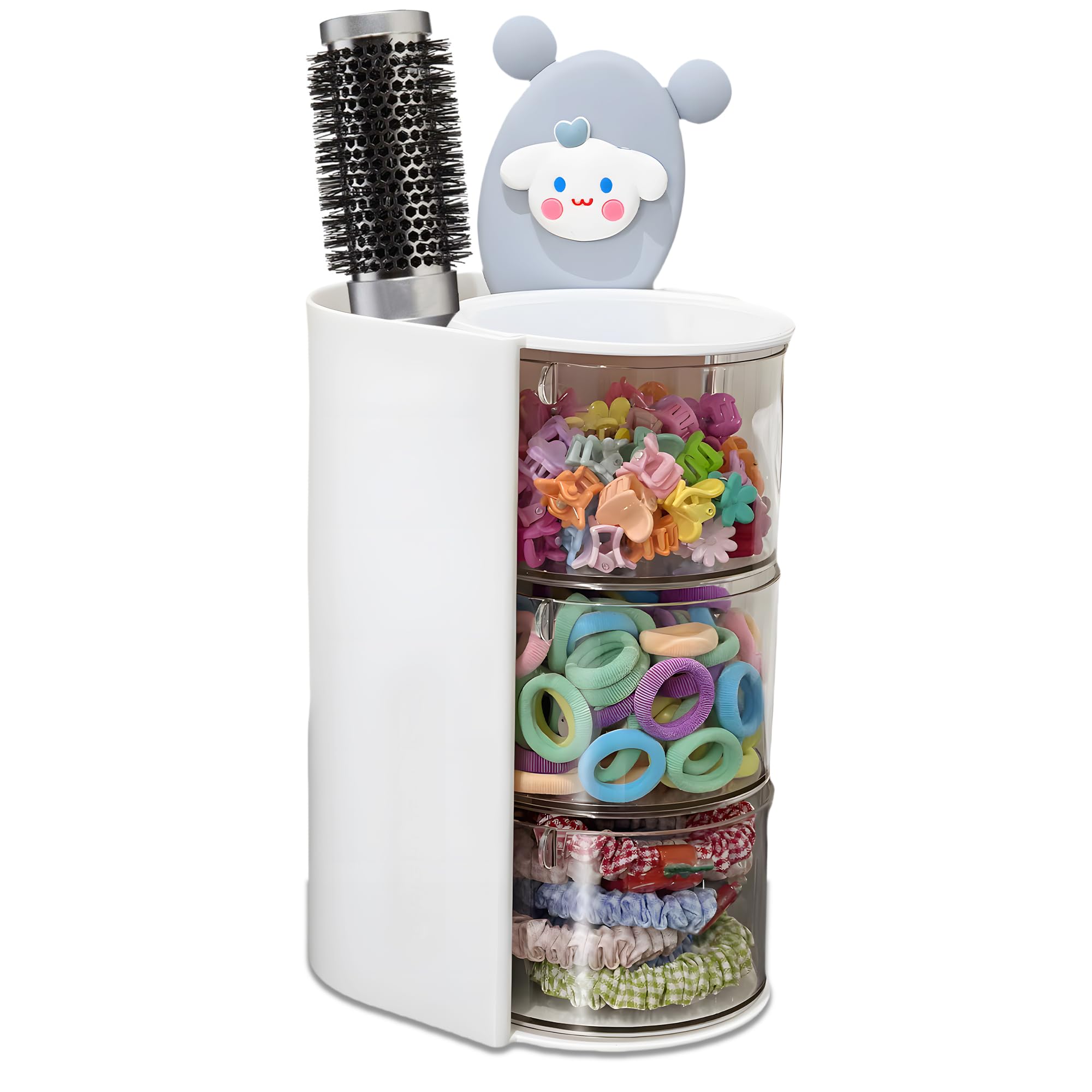 Azurphoric hair accessories organizer with rotating 3-layer white design for quick access.