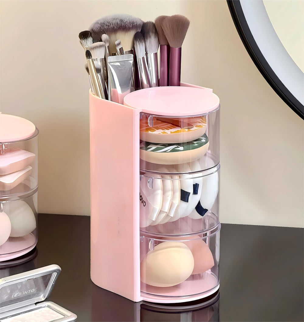 Azurphoric pink dressing table organizer adds style and reduces clutter.