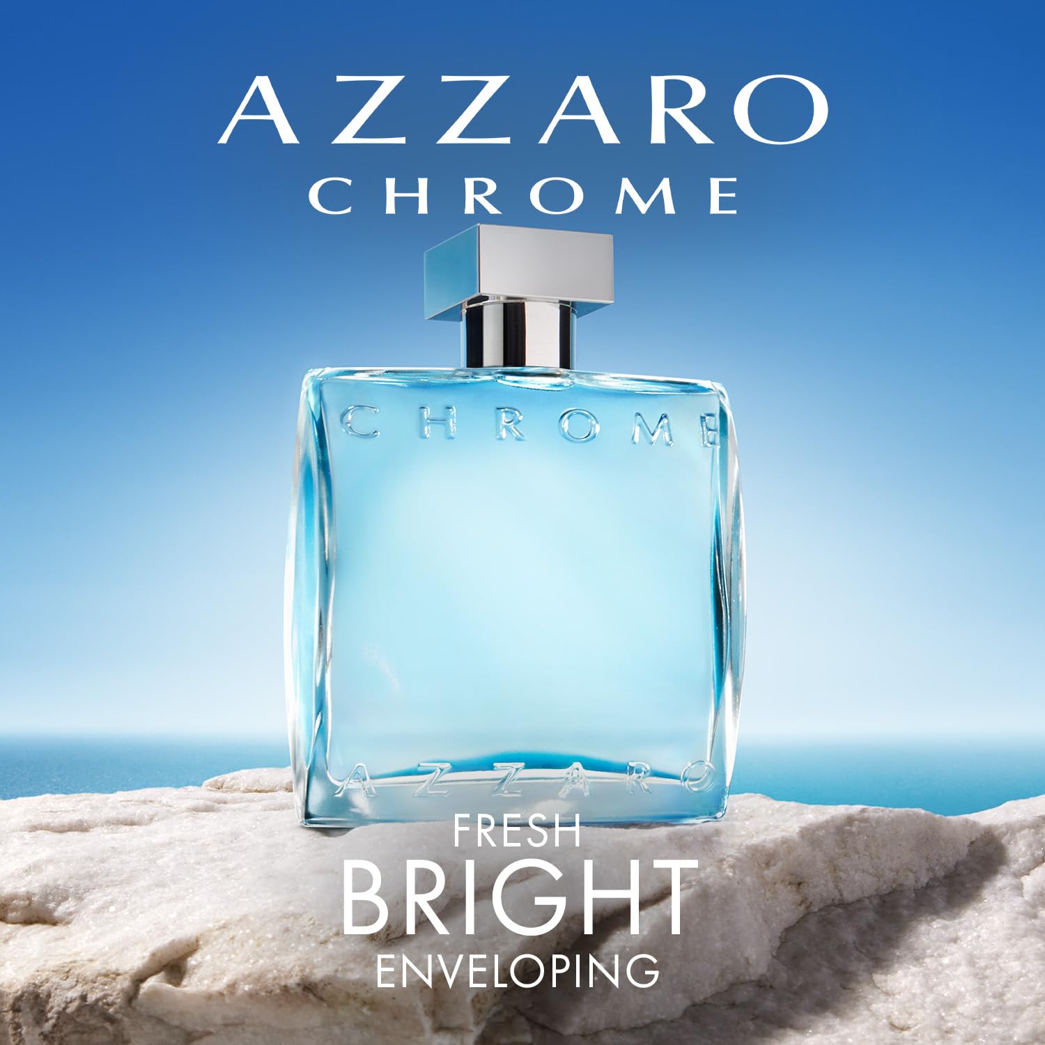 Azzaro Chrome liquid glow captures sun-drenched freshness for casual daytime wear.