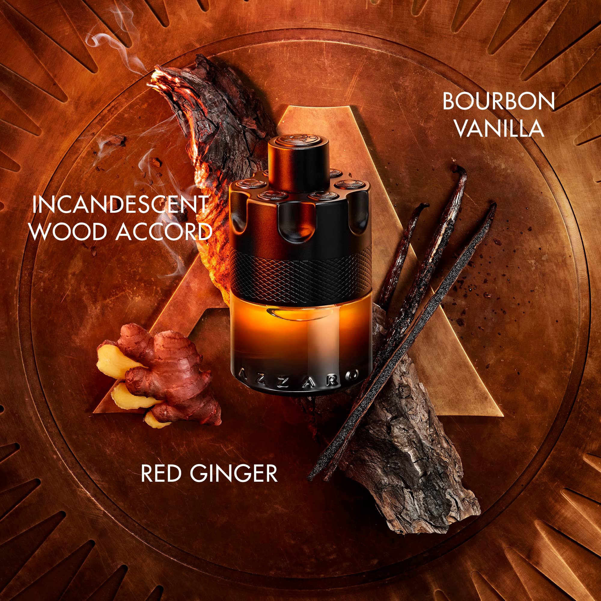 Azzaro The Most Wanted Parfum amber-tinged juice glows through glass for evening allure