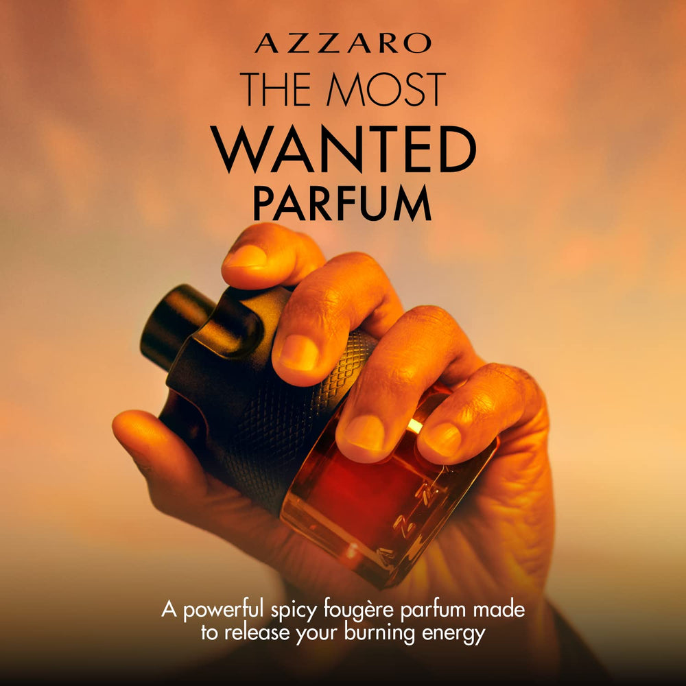 Azzaro The Most Wanted Parfum cap close-up highlighting premium matte black design