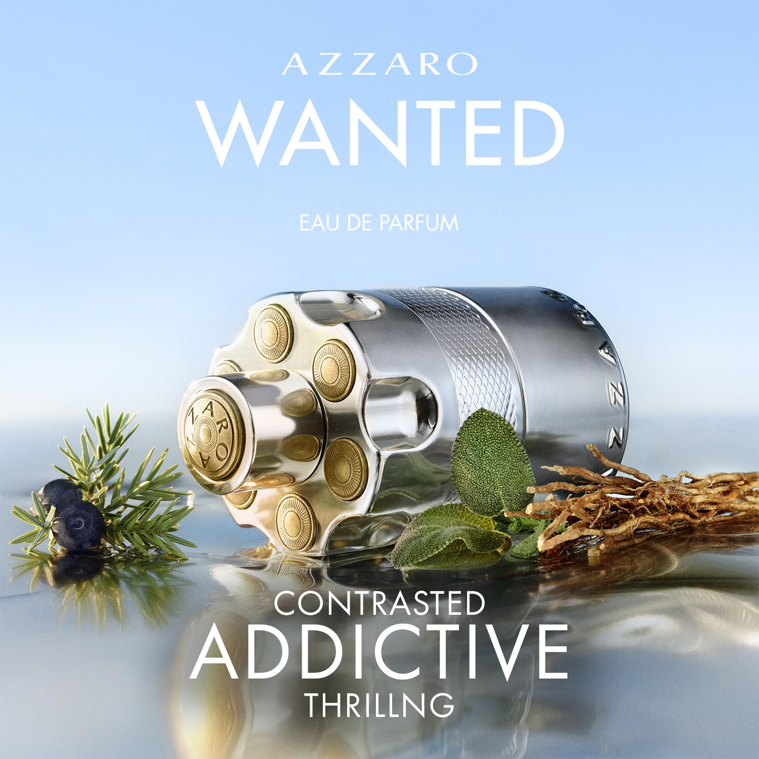 Azzaro Wanted EDP ingredients close-up with sage and juniper hints.