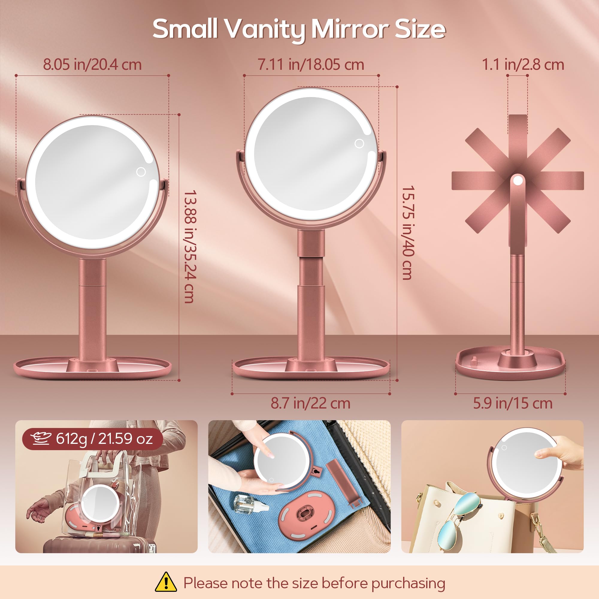 Dual-sided mirror with a 1X standard mirror for everyday makeup