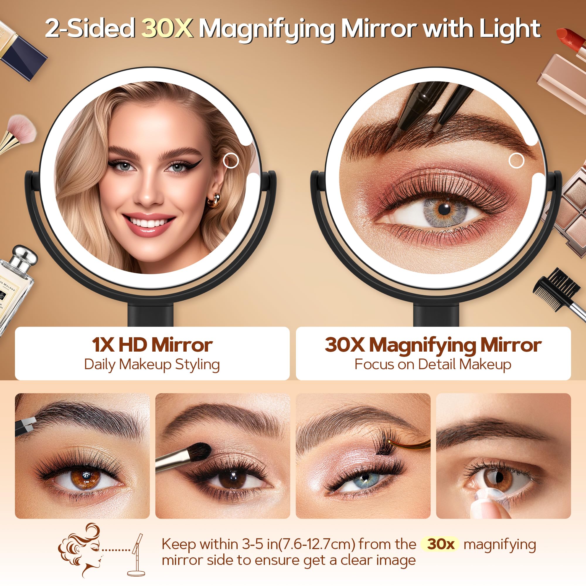 Three lighting modes provide natural, warm, or cool tones for different tasks.