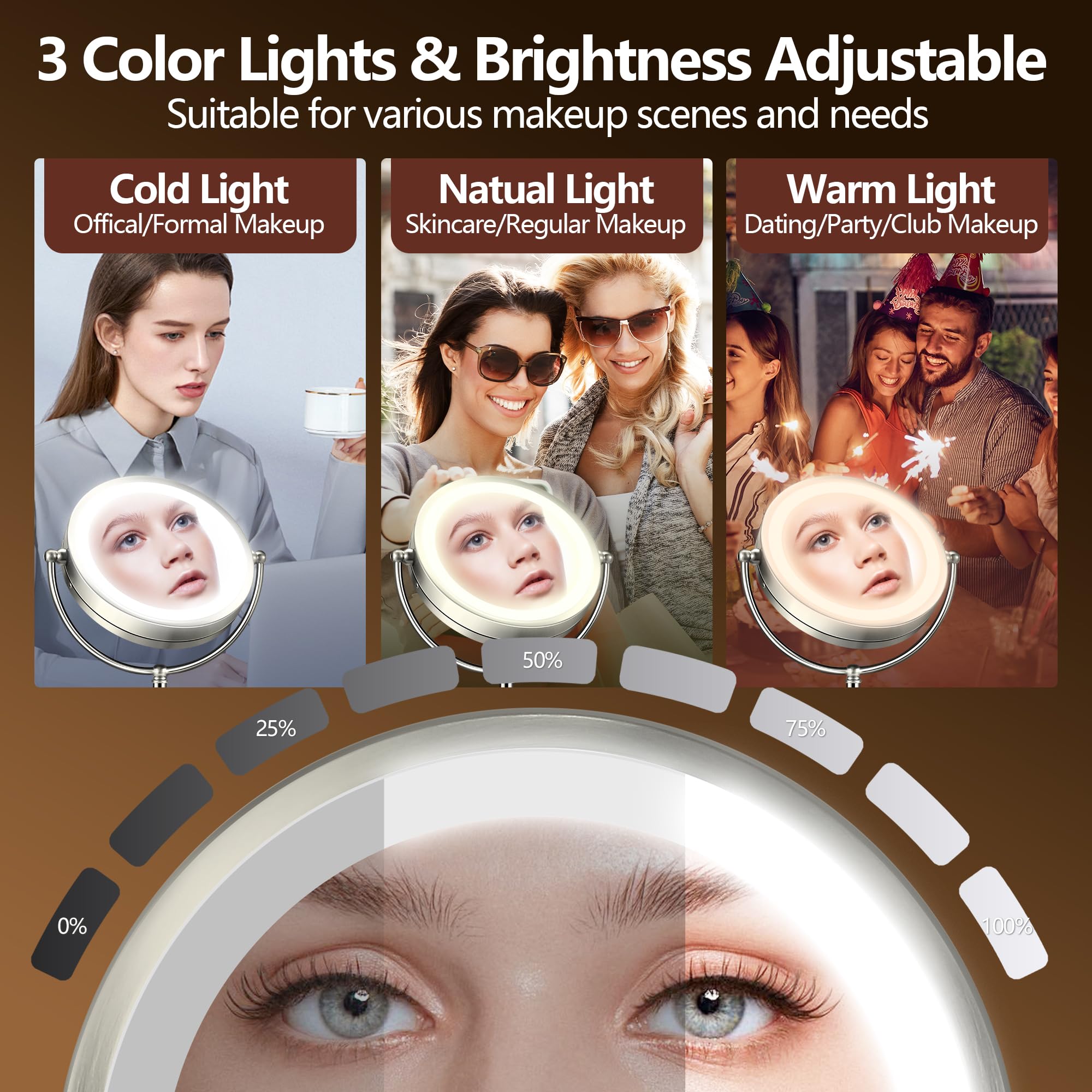 B Beauty Planet 8.6-inch lighted mirror with adjustable color modes for accurate makeup.