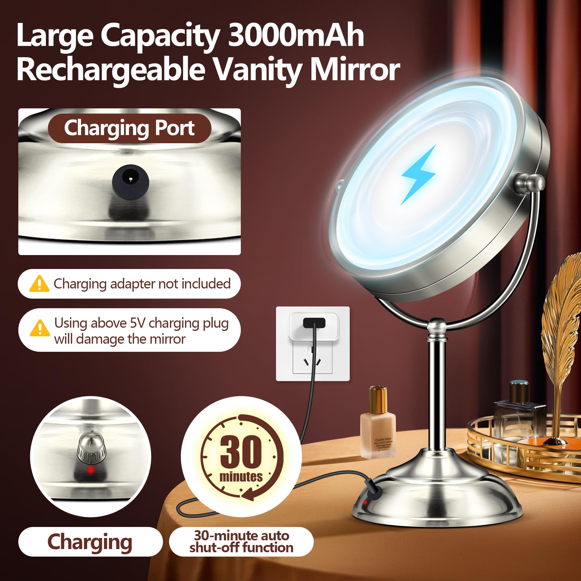 B Beauty Planet anti-slip base keeps the mirror steady on a desk.