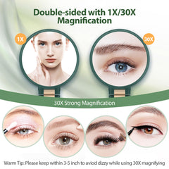 B Beauty Planet double-sided mirror with 1X and 30X magnification for close-up grooming.