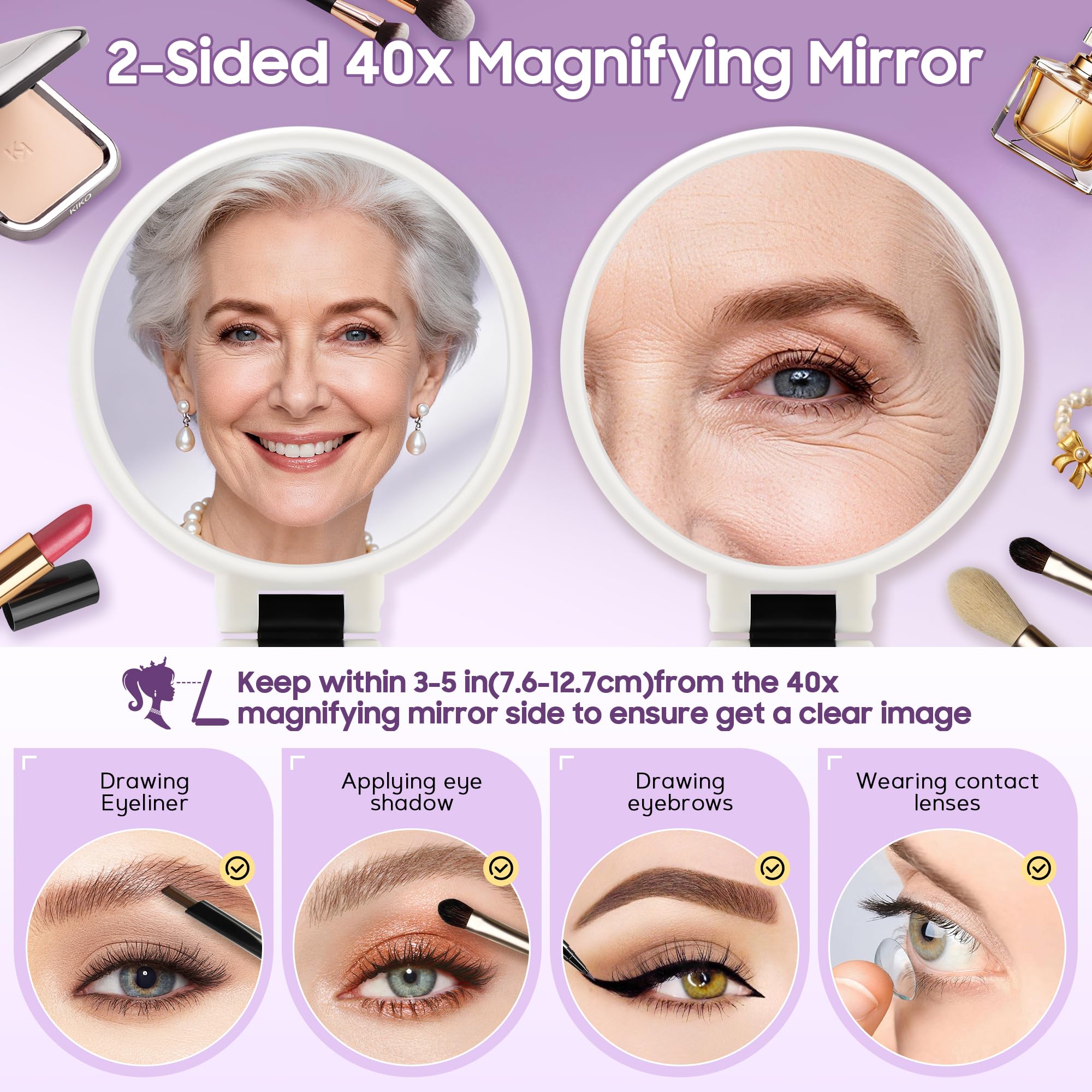 Double-sided mirror side view showing 1X and 40X options for versatile use