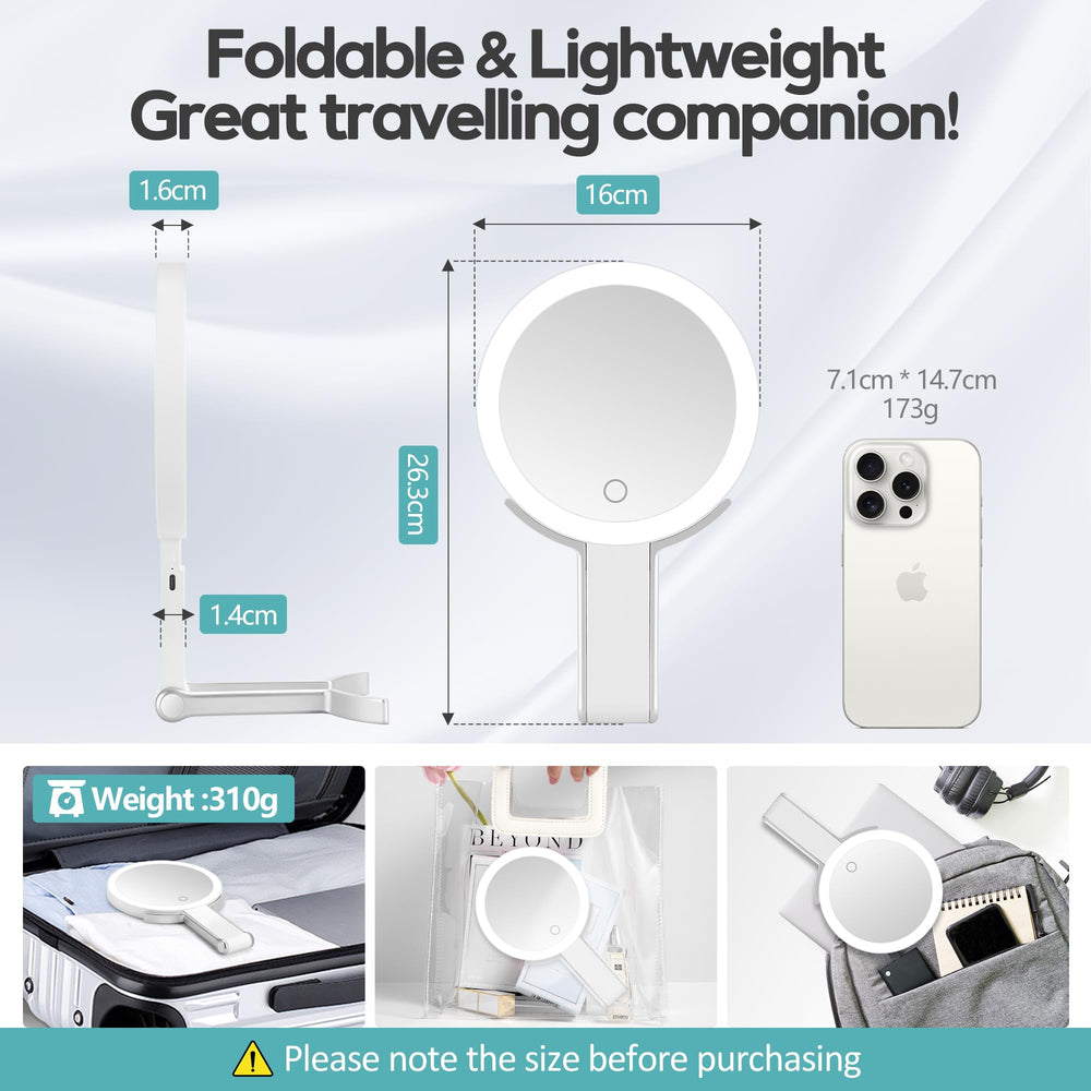 B Beauty Planet foldable handle mirror for handheld, tabletop, or hanging use