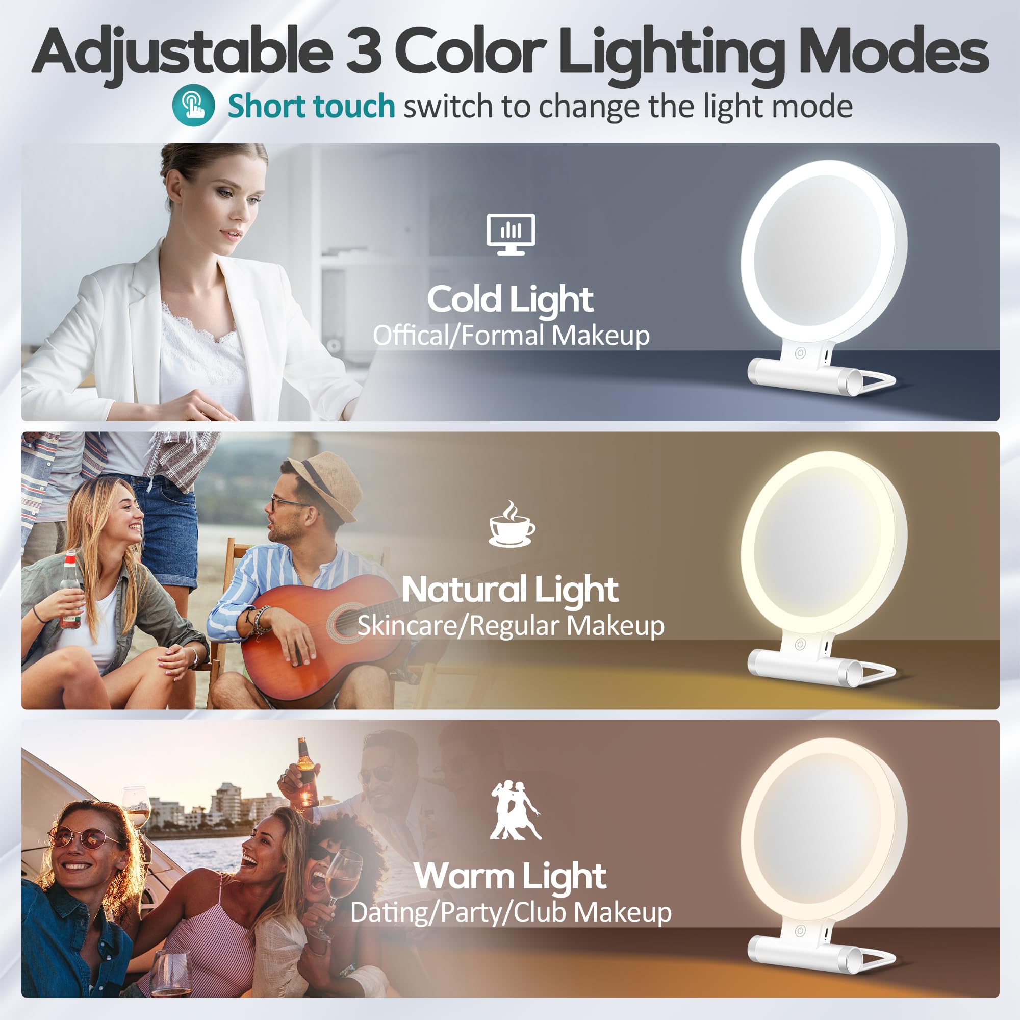B Beauty Planet magnifying mirror with adjustable lighting for true-color makeup application.