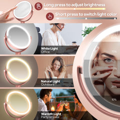 Three lighting modes (natural, warm, cool) for accurate tone matching