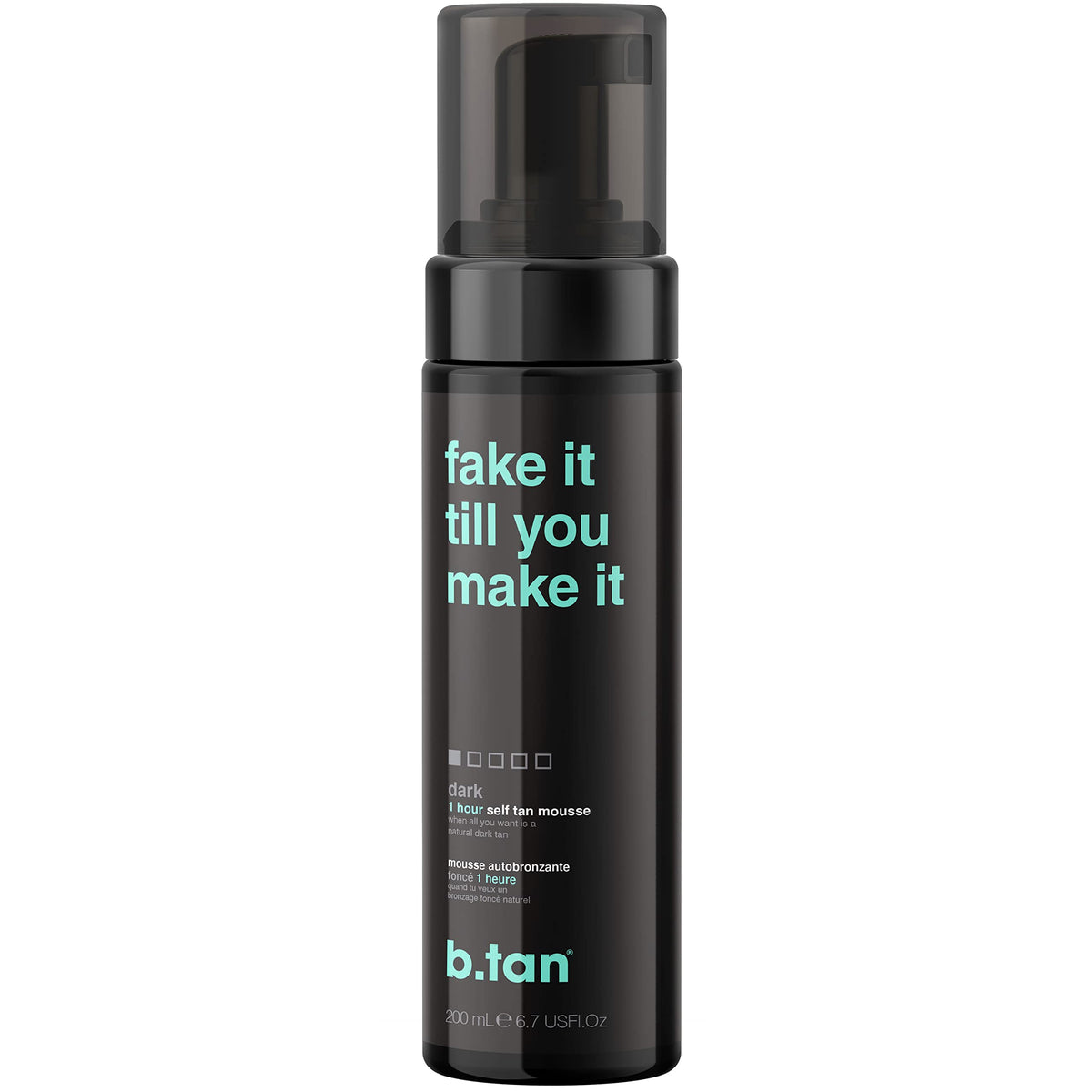 B.TAN Dark Self Tanner Mousse bottle ready for self tan application.