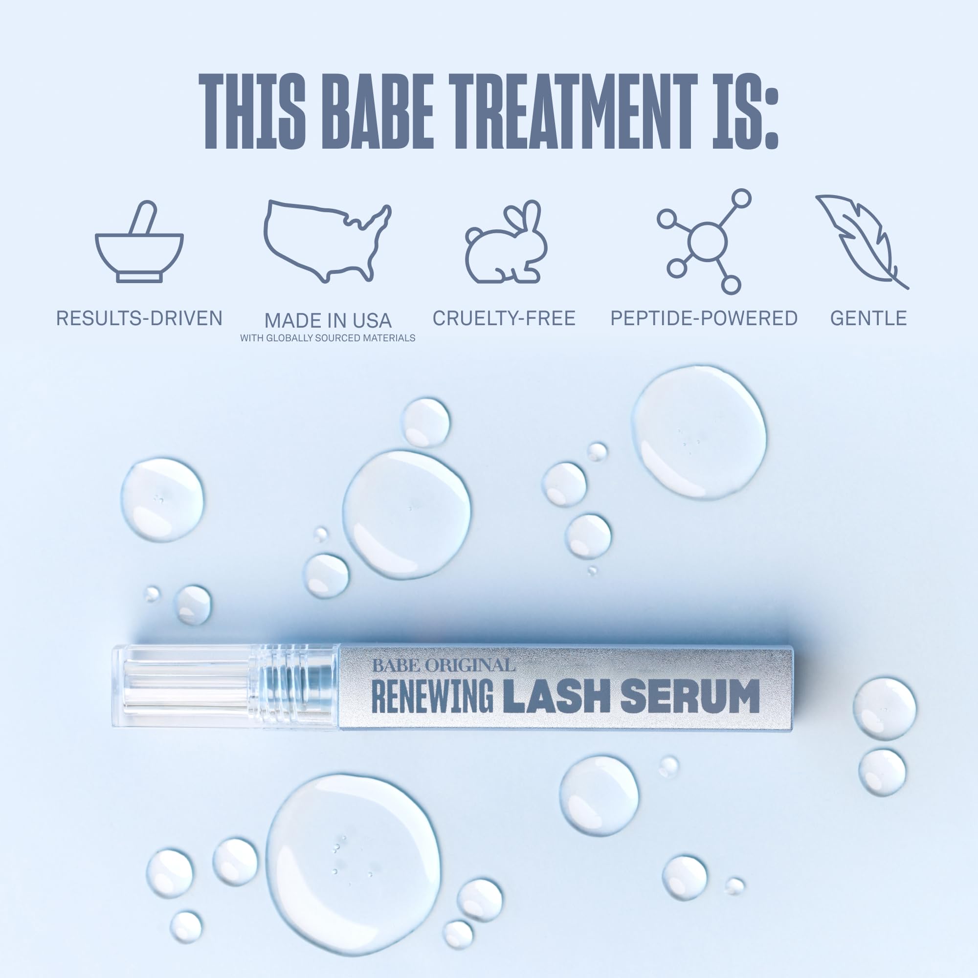 BABE ORIGINAL Lash-extension friendly label indicating safe use with extensions and strips.