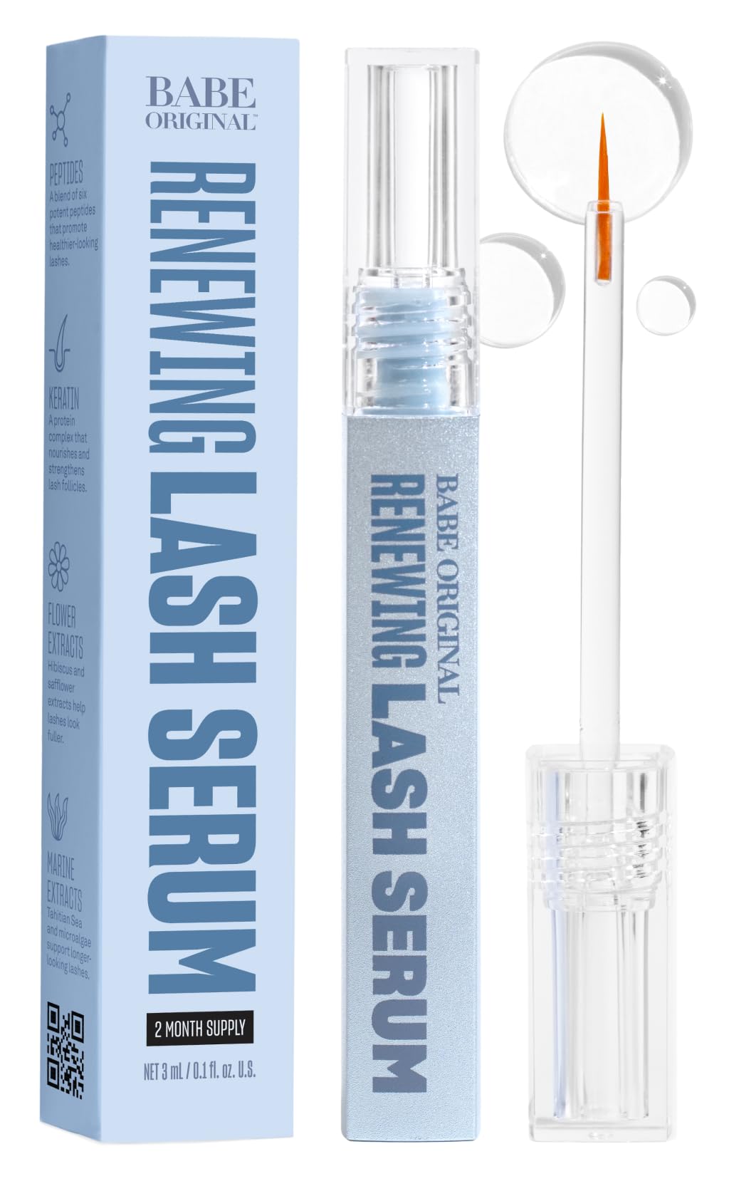 BABE ORIGINAL Renewing Lash Serum bottle with gentle, prostaglandin-free formula for sensitive eyes.