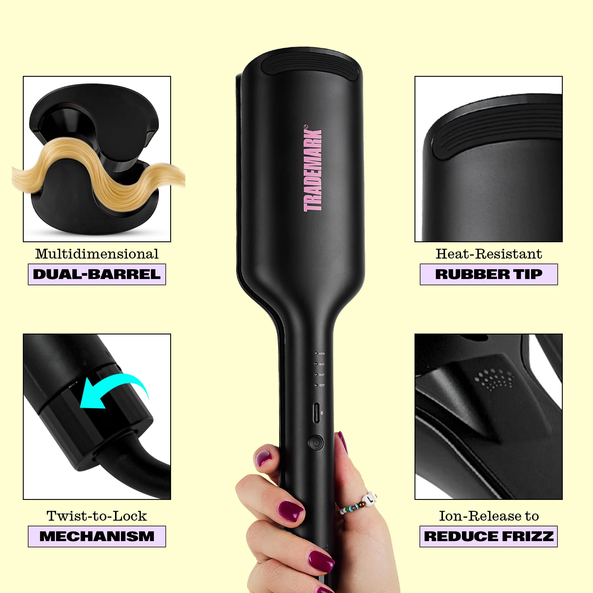 Babe Waves X dual 1.25-inch barrels create effortless soft waves.