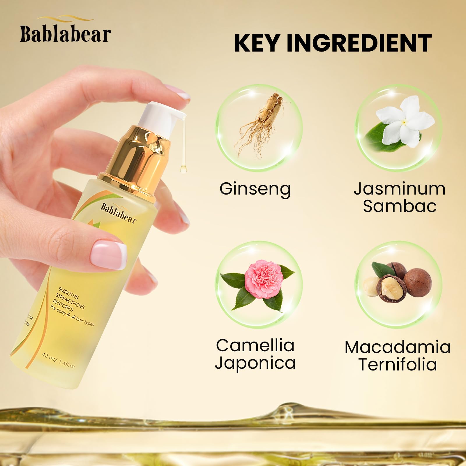 Bablabear Aceite de Argán controla el encrespamiento y protege del calor.