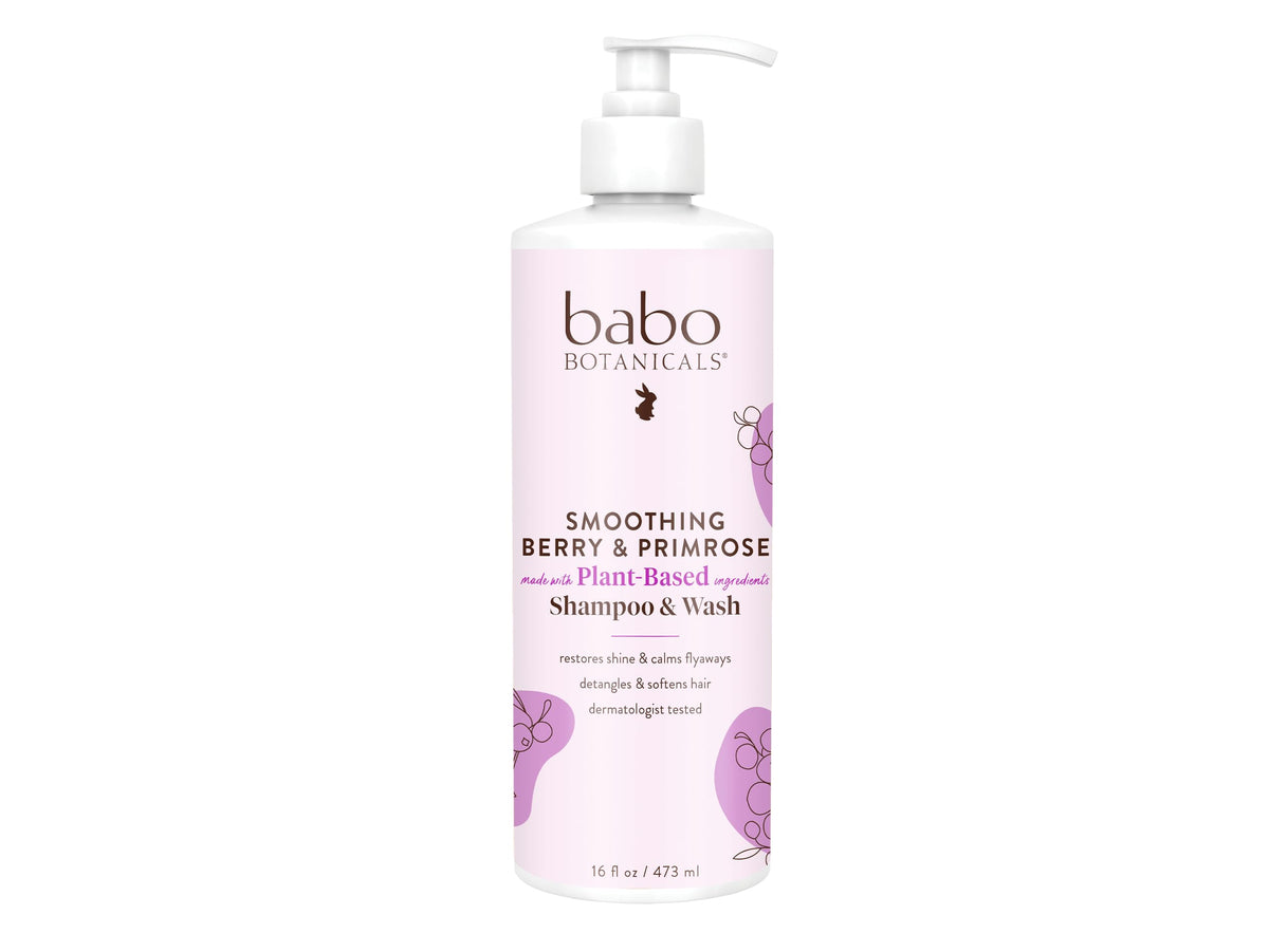 Babo Botanicals champú 2 en 1 frambuesa en botella, suaviza y cuida toda la familia.