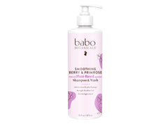 Babo Botanicals champú 2 en 1 frambuesa en botella, suaviza y cuida toda la familia.