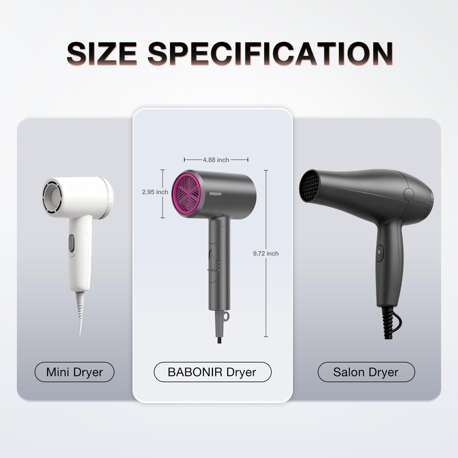 BABONIR hair dryer foldable handle for compact storage