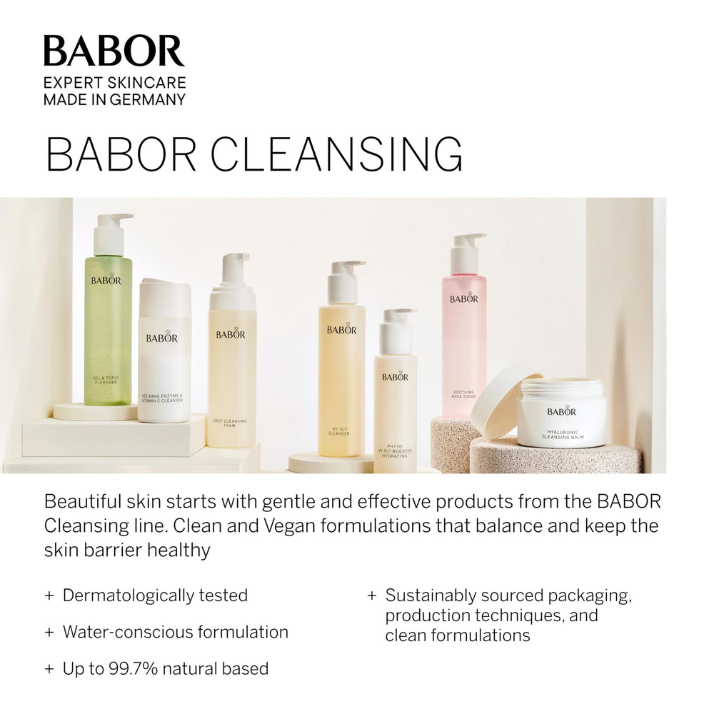 Applying BABOR HY-ÖL Cleanser to dry skin for a cleansing massage.