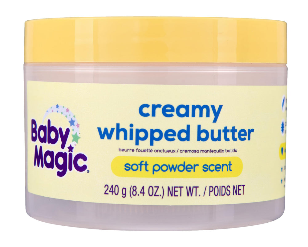 Baby Magic Mantequilla Batida Cremosa, envase 8-4 onzas líquidas, hidratación suave para piel sensible.