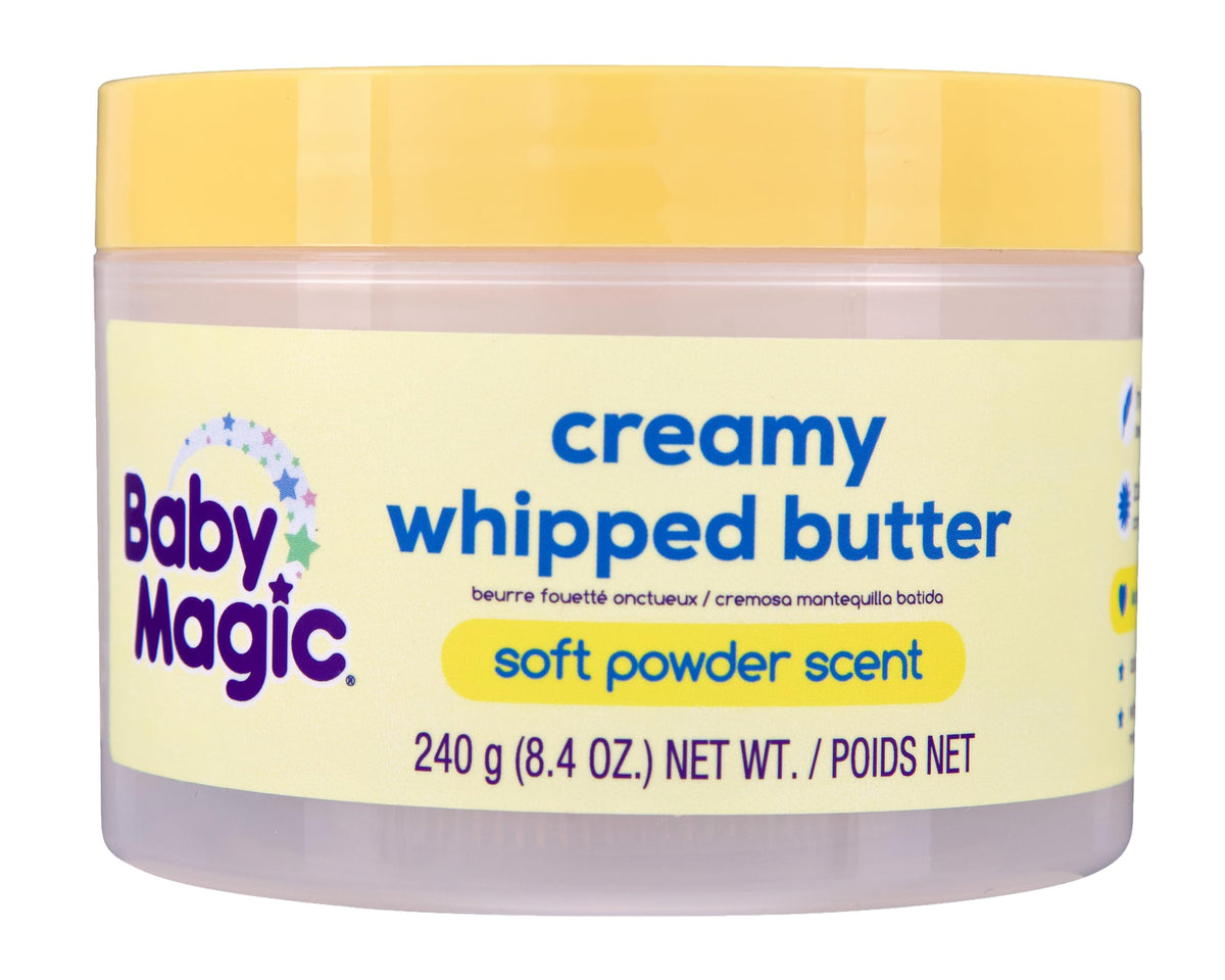 Baby Magic Mantequilla Batida Cremosa, envase 8-4 onzas líquidas, hidratación suave para piel sensible.