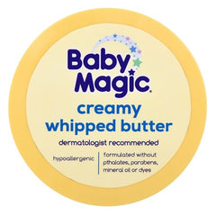 Baby Magic Mantequilla Batida Cremosa, textura ligera que se absorbe rápido para uso diario.