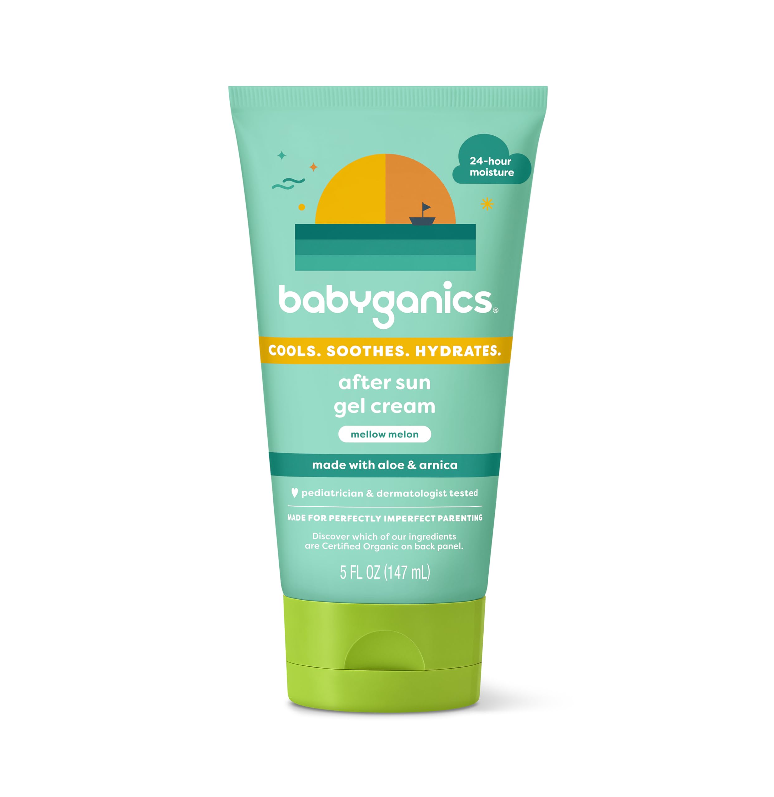 Babyganics gel crema pos-sol Melón Suave, aplicación suave para hidratar tras sol.