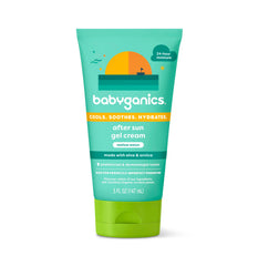 Babyganics gel crema pos-sol Melón Suave, aplicación suave para hidratar tras sol.