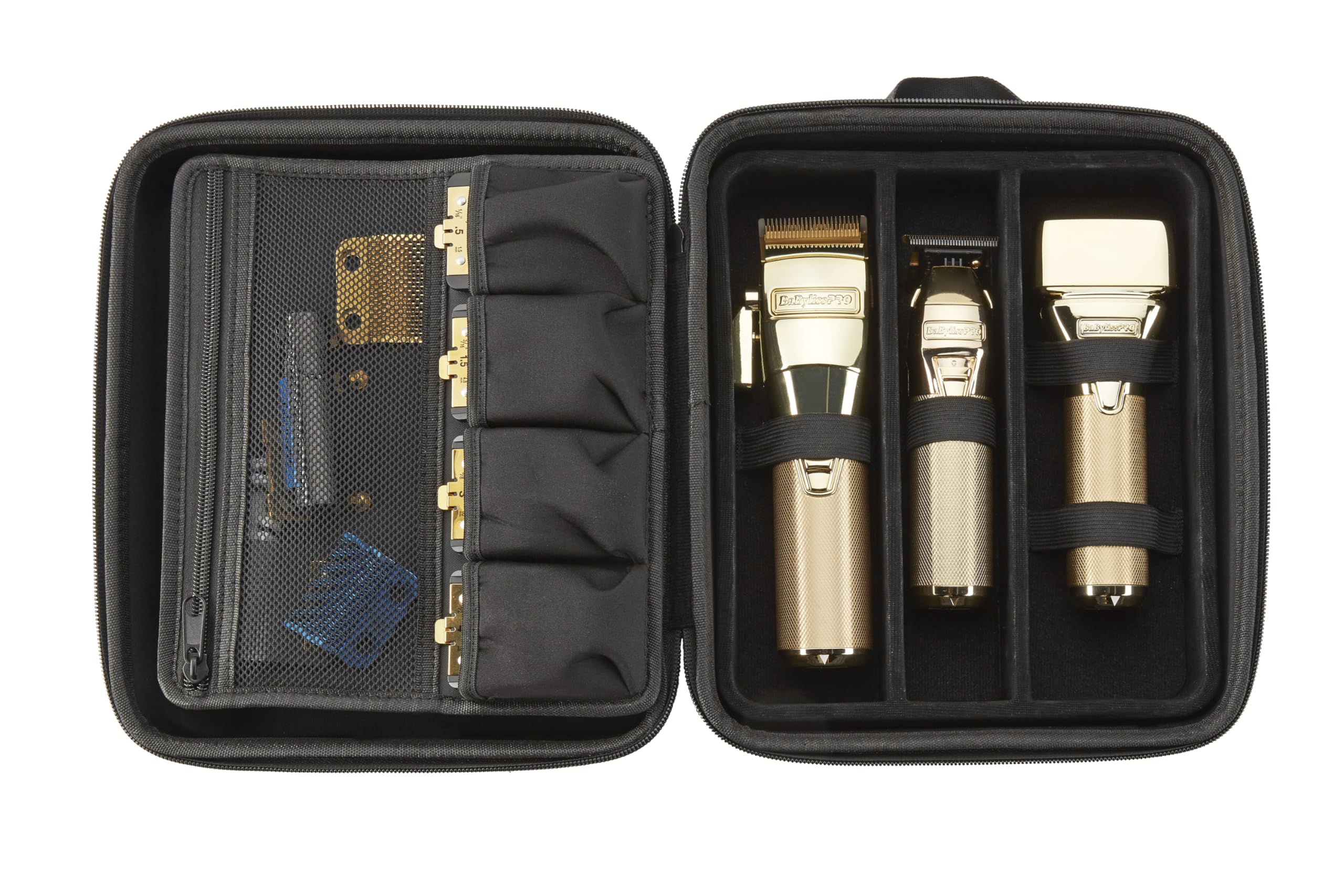 BaBylissPRO Barberology travel case includes tool compartments and blade guards