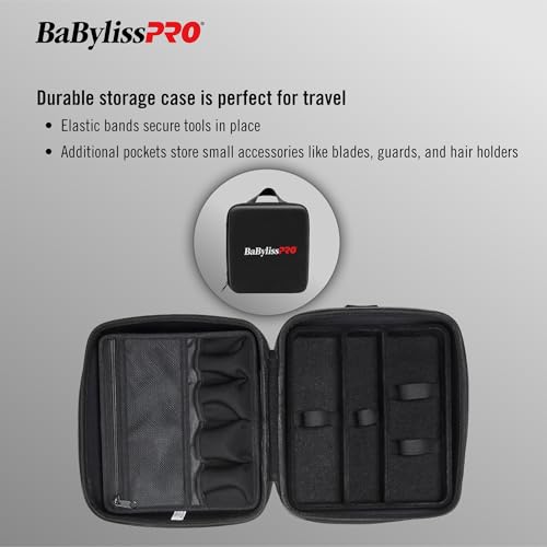 BaBylissPRO Barberology travel case open interior with elastic bands securing tools