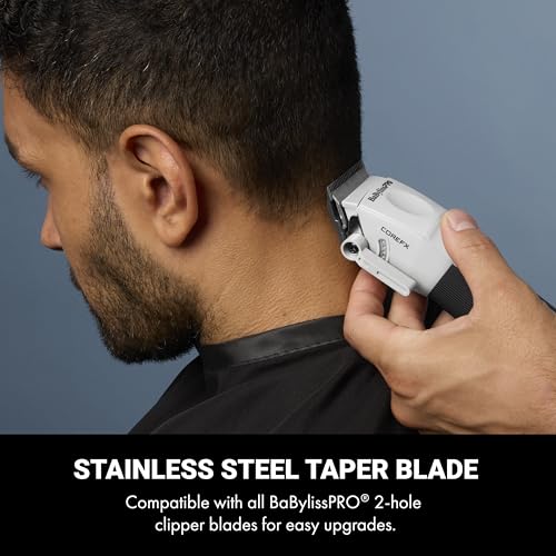 BaBylissPRO COREFX clipper side view shows compact metal grip for comfortable handling.