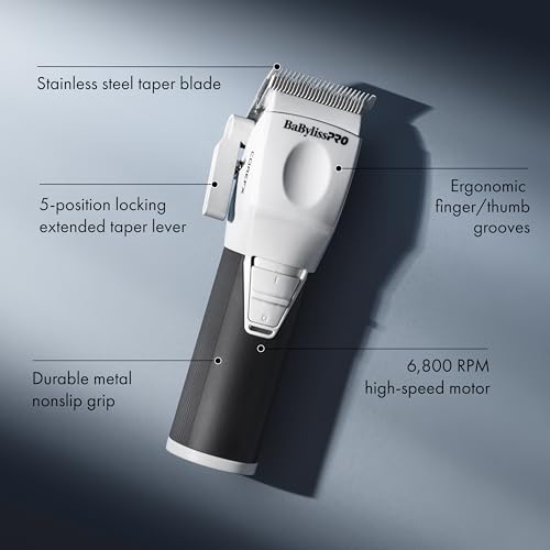 BaBylissPRO COREFX clipper top view highlights FX801J blade for precise cuts.