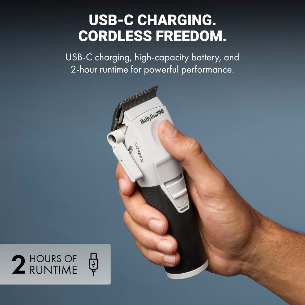 BaBylissPRO COREFX clipper travel-ready styling in action.