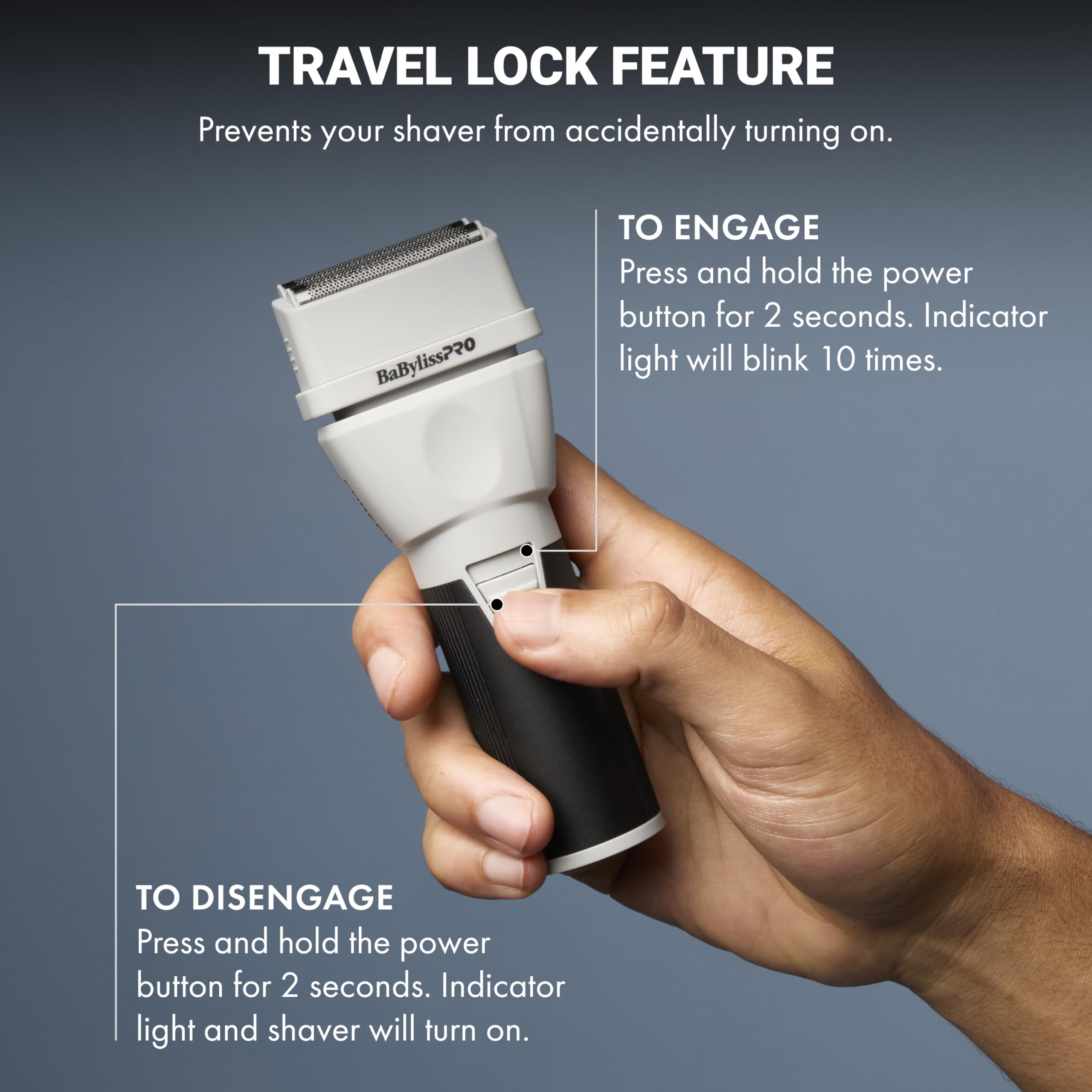 BaBylissPRO COREFX travel lock prevents accidental activation during travel