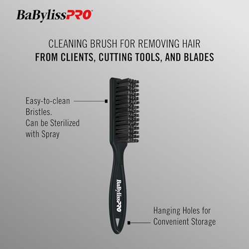 BaBylissPRO Fade Brush Black ergonomic-handle supports comfortable cleaning between clients