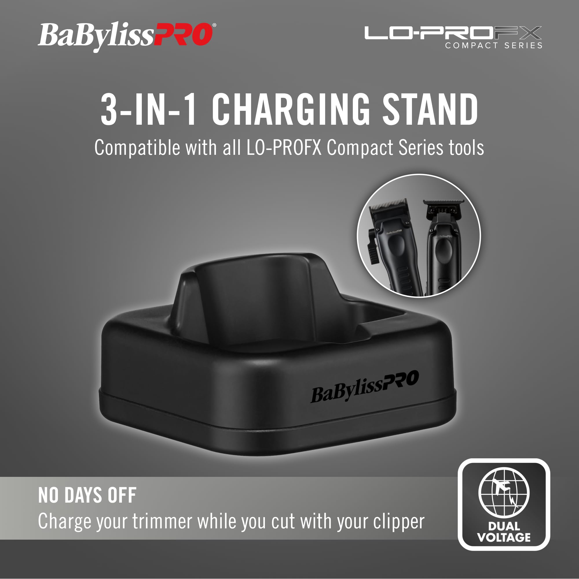 BaBylissPRO LO-PROFX cordless runtime over two hours for mobile styling.