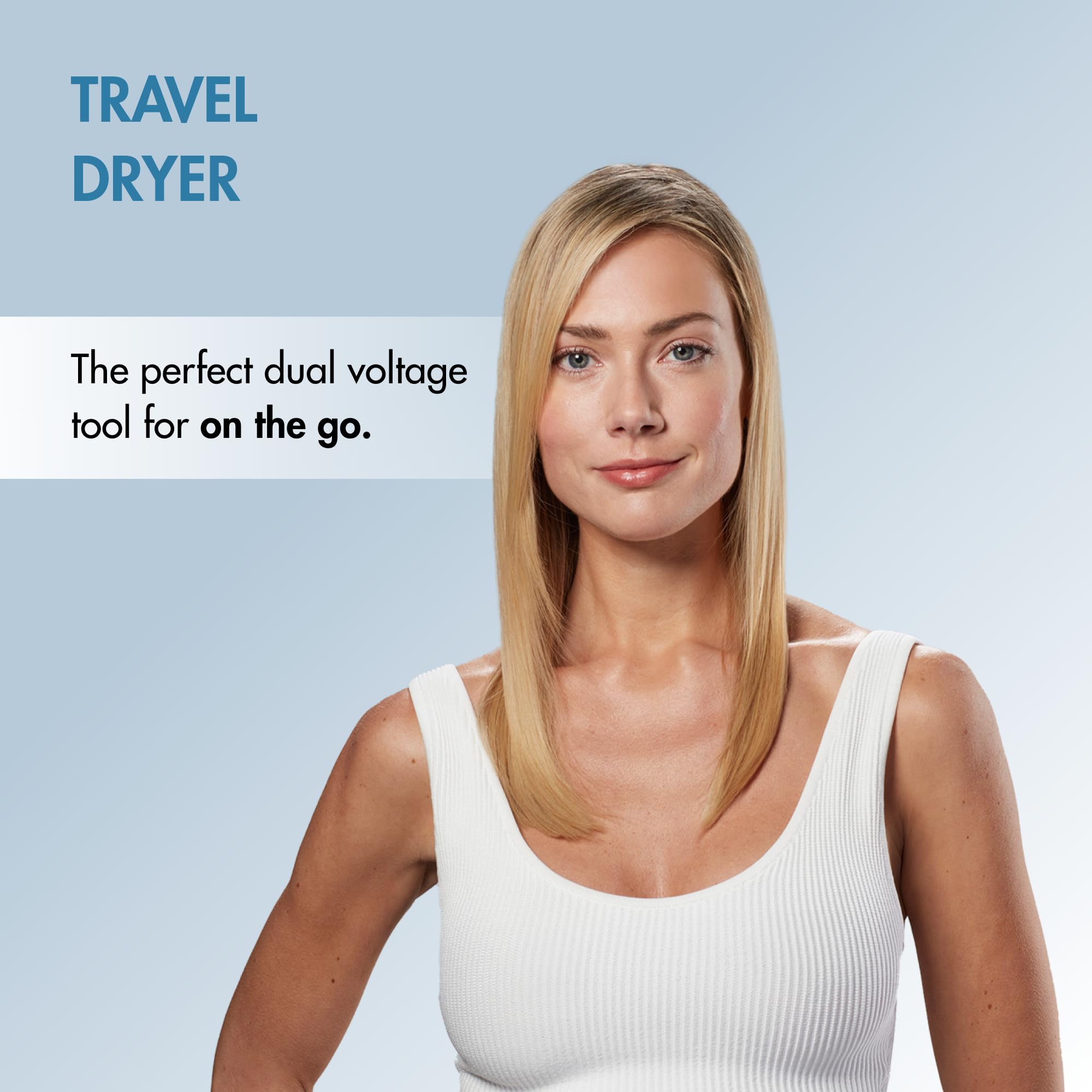 BaBylissPRO Nano Titanium Travel Dryer blue compact size in handbag