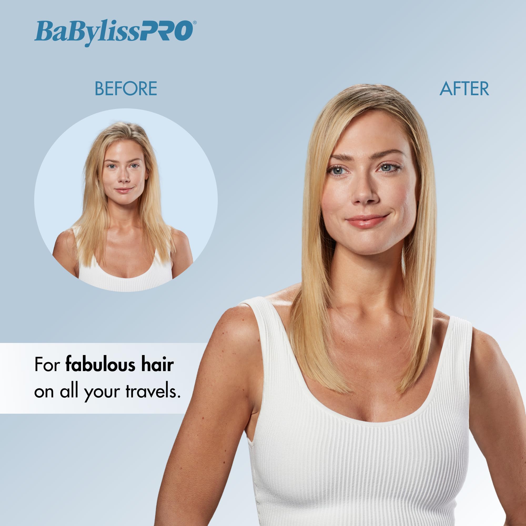 BaBylissPRO Nano Titanium Travel Dryer blue concentrator close-up for precise airflow