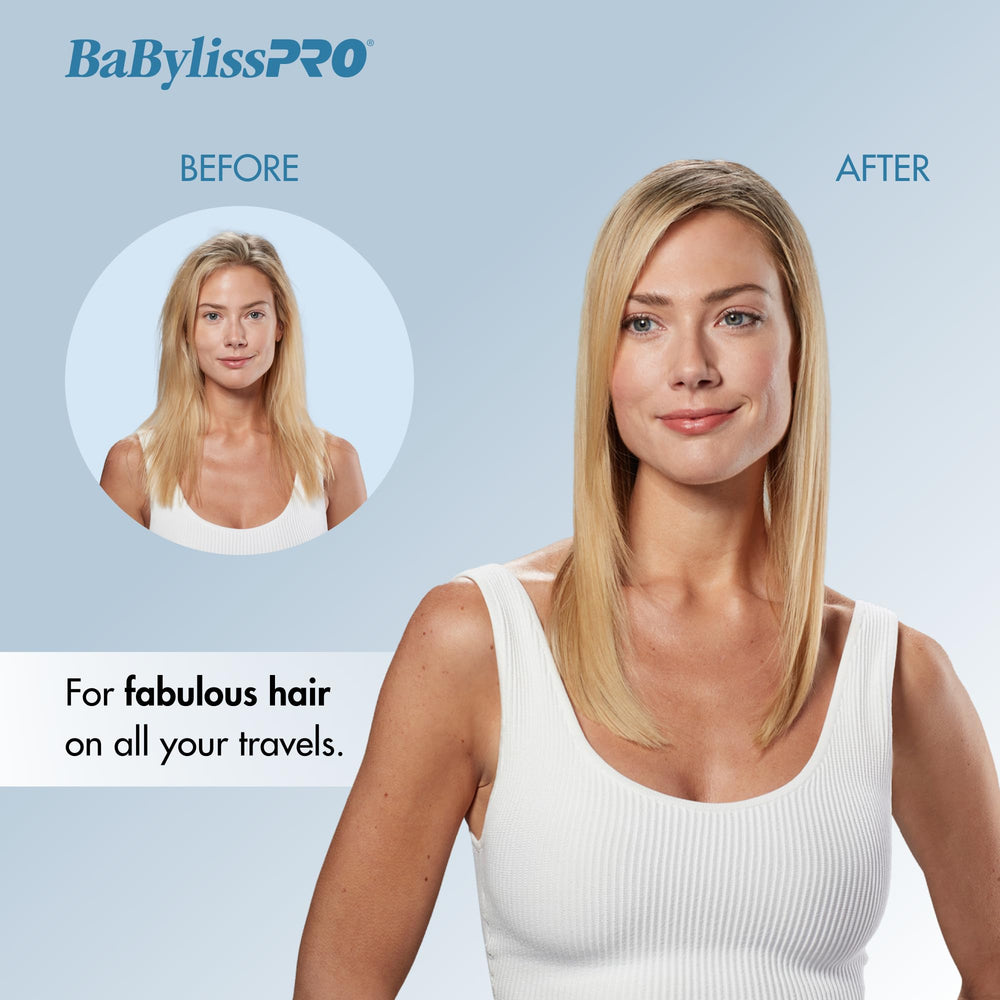 BaBylissPRO Nano Titanium Travel Dryer blue concentrator close-up for precise airflow