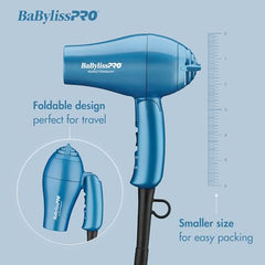 BaBylissPRO Nano Titanium Travel Dryer blue folding handle for easy packing