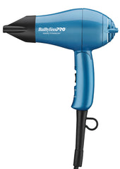 BaBylissPRO Nano Titanium Travel Dryer blue front view, compact for travel and dual voltage